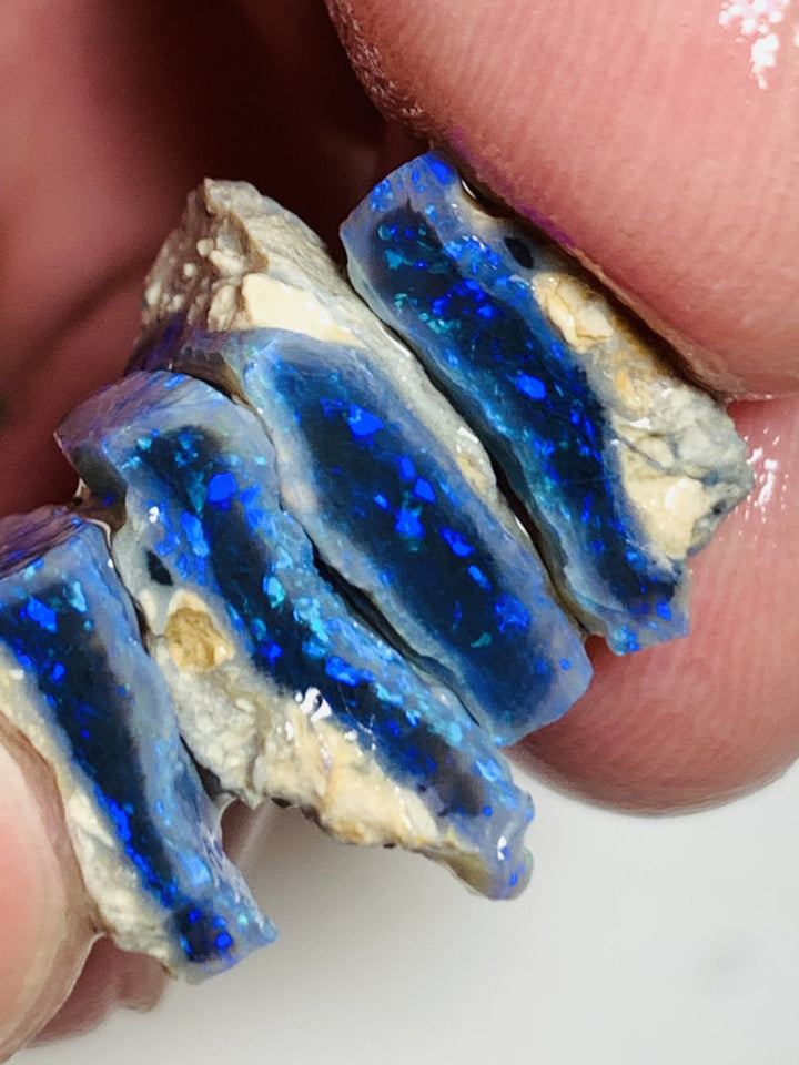 Lightning Ridge Rough Mulga® Black Crystal Opal Seam Splits  Cutters Candy® 19.4cts Exotic & Stunning Bright Cutters Gorgeous Blue fire in bars 15x13x4mm to 13x8x3mm WST71