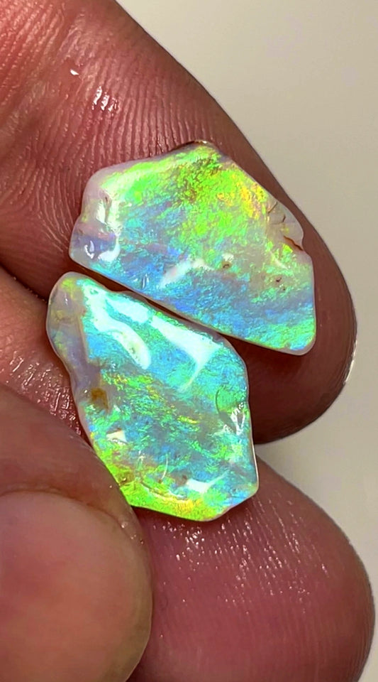 BONUS AUCTION Australian Rough Mintabie Opal 4.95cts Seam Pair Vivid Vibrant Bright Multifires in the bars Packed with Potential 18x11x1.5mm & 15x10x1.5mm WAB86