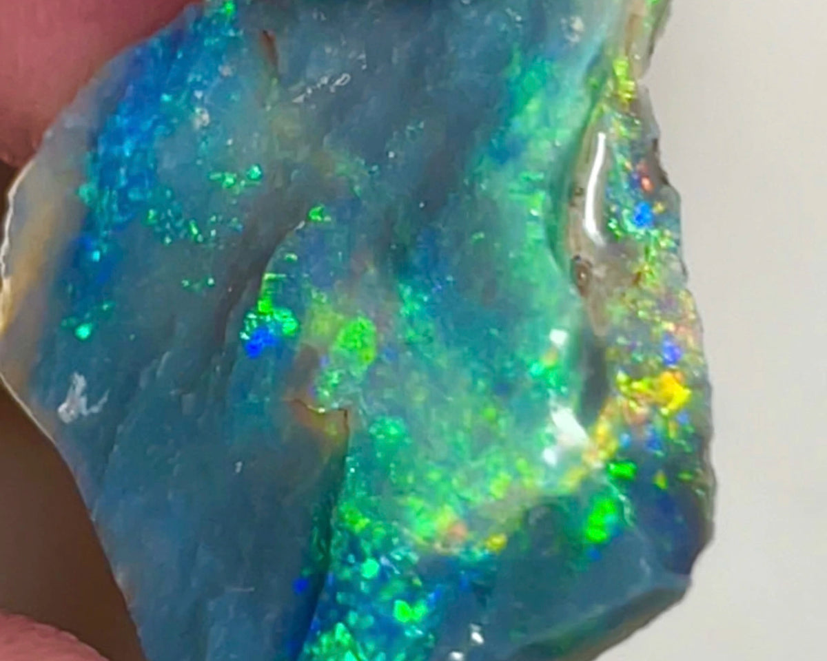 Cutters Select Dark base seam opal rough Green/Yellow/Blue/Orange Multifires 9.80cts Lightning Ridge Bright Vibrant Fires to Cut  22.00x 20.00x 3.00mm NEW943