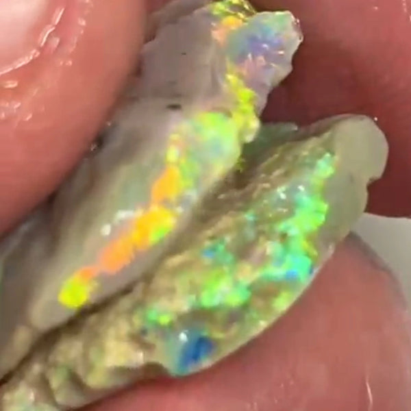Allawah Knobby opal rough pair to cut 15.75cts Gorgeous Bright Yellow/Green/Orange dominant fires in highly visible bars 22x17x3mm & 19x13x3 mm NEW952