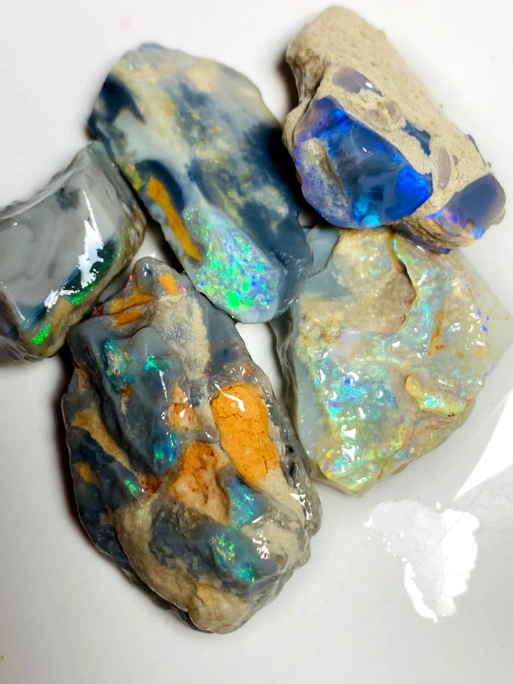 OPAL MONTH SPECIAL Lightning Ridge Rough Dark & Crystal Seam Opal Parcel 107cts Lots of Potential & Cutters Lots Bright colours & bars 33x18x8mm to 20x13x8mm  WAA07