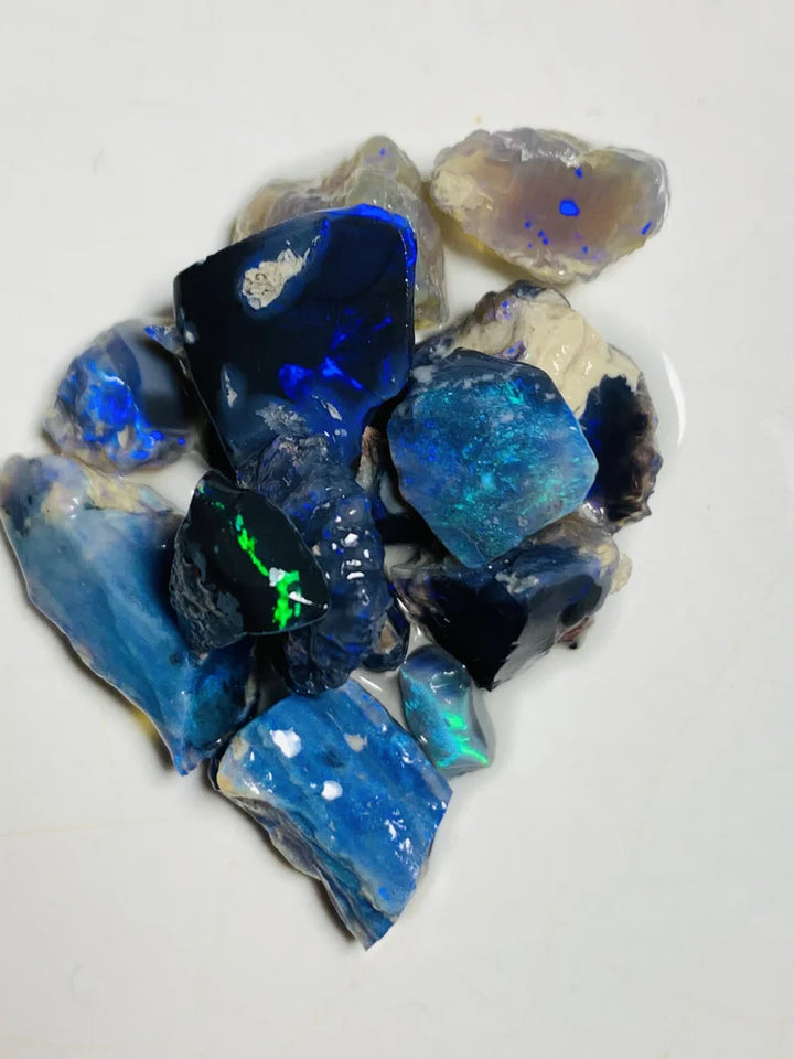 Lightning Ridge Rough Opal Parcel 43cts Black & Semi Black Select High Grade Bright Lovely colourful material for cutters 17x8x6mm to 8x7x3mm WSX05