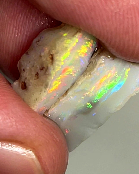 Lightning Ridge Rough Opal 7.5cts Stunning Light Base Pair Cutters Candy® High Grade Bright Red dominant Multifires in multi bars 16x5x5mm & 15x5x4mm WAD38