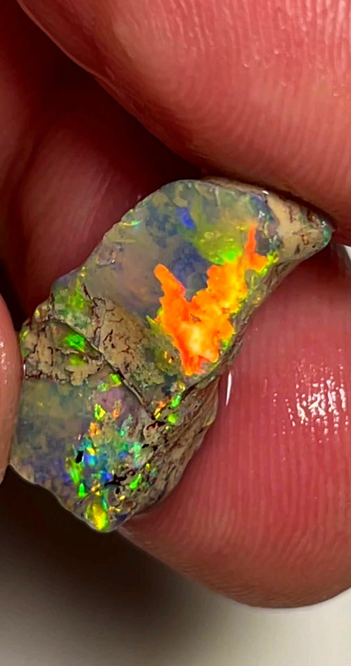Lightning Ridge Miners Bench® Opal Rub Gorgeous Crystal  Seam Formation Rough / Rub 8.1cts Gorgeous bright Fires 21x10x5mm WAB49