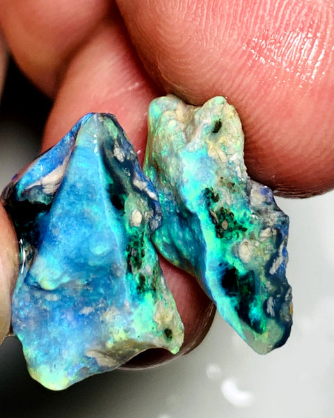 OPAL MONTH SPECIAL Lightning Ridge Rough Opal Black / Dark Base Knobby Split 20.5cts Cutters Candy Exotic High Grade Bright Multifires in stunning bars 20x15x8mm & 18x9x7mm WSZ77