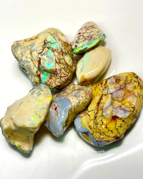 Lightning Ridge Rough Dark & Crystal Opal Parcel 125cts Knobby & Seam Formations with bright Multi colours showing 30x22x8mm to 18x10x5mm WAD37