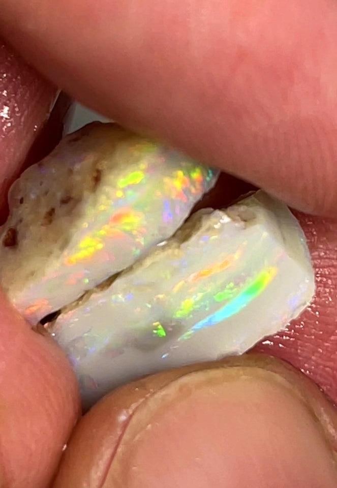 Lightning Ridge Rough Opal 7.5cts Stunning Light Base Pair Cutters Candy® High Grade Bright Red dominant Multifires in multi bars 16x5x5mm & 15x5x4mm WAD38