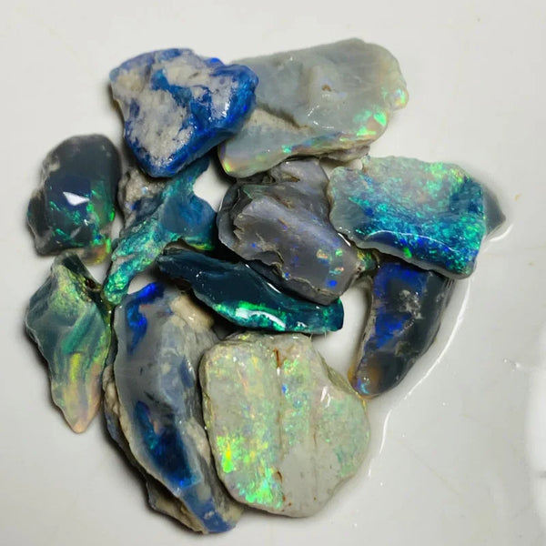 Lightning Ridge Rough Opal Parcel 33cts Semi Black & Crystal High Grade Very Bright Lovely colourful material for cutters 20x8x6mm to 9x5x3mm WSX24