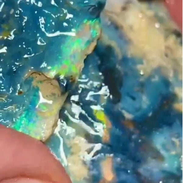 Huge Mulga® Dark Seam opal rough pair 149.75cts Wee Warra plains Greens/Blues with some Yellows Oranges Suit collections or gamble cut  45x43x12mm & 33x20x5mm NEW951