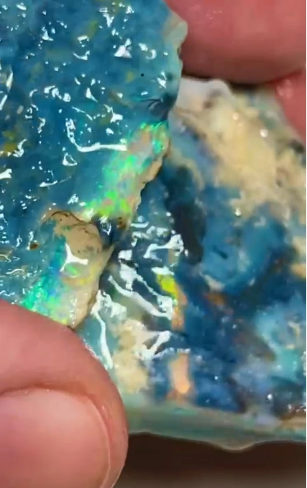 Huge Mulga® Dark Seam opal rough pair 149.75cts Wee Warra plains Greens/Blues with some Yellows Oranges Suit collections or gamble cut  45x43x12mm & 33x20x5mm NEW951