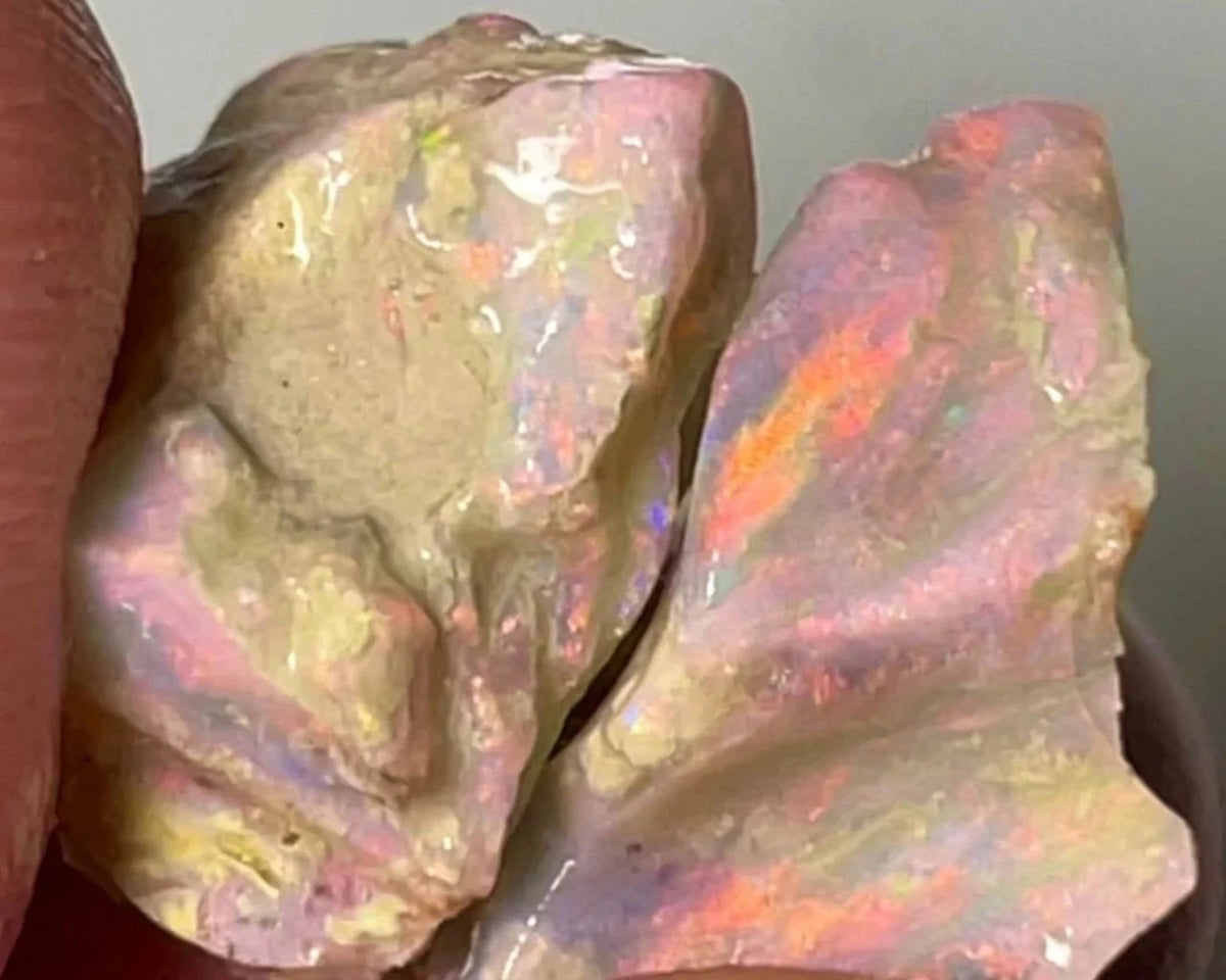 Pinks & Oranges Lightning Ridge Rough Opal 15cts Seam Split Bright Multicolours in bars 15x13x7 & 20x9x7 mm NSW034