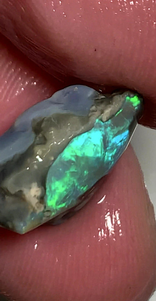 Lightning Ridge Rough Opal 12cts Seam Crystal on Dark base Stunning Bright  Teal & Greens showing 15x12x9mm WAA61