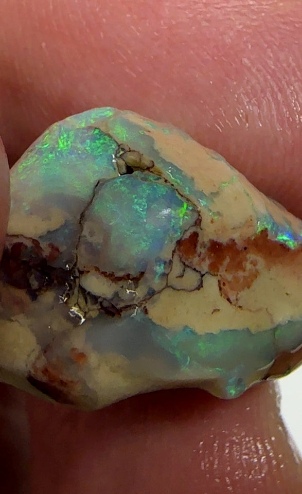 Lightning Ridge Rough Opal 19cts Untouched Opal formation Crystal  Gorgeous Bright Exposed fires showing in bars 20x13x12mm WAA89