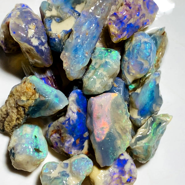 Lightning Ridge Rough Dark & Crystal Knobby Seams Opal Parcel 56cts Lots of Potential & Cutters Bright Multicolours 20x12x5mm to 7x6x5mm WAA36