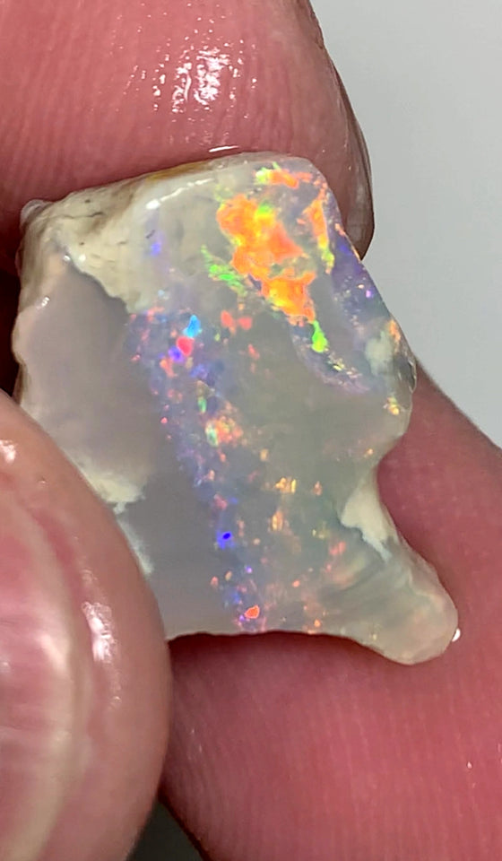 Lightning Ridge Rough Opal 7.4cts Crystal on Dark base seam Gorgeous Pinks Oranges Reds & Multifires showing 18x14x5mm WAA53