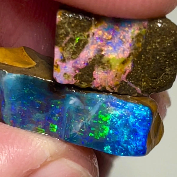 Bling Bling Boulder opal 20cts rough / Rubs Gem Winton Bright & Gorgeous Pinks/Greens/Blues Multifires 20x7x5mm to 14x8x4mm NSA009