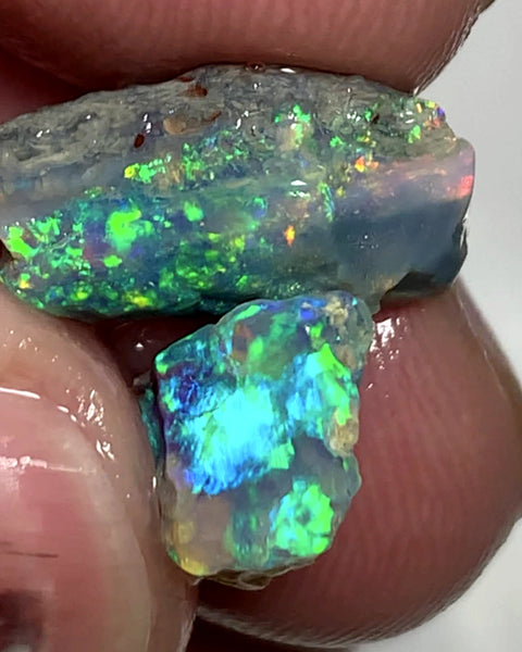 Lightning Ridge Rough Opal 6.25cts Pair Stunning Dark Crystal Base Cutters Candy® High Grade Amazing Bright Vibrant Multifires 15x9x5mm & 10x8x4mm WAA37