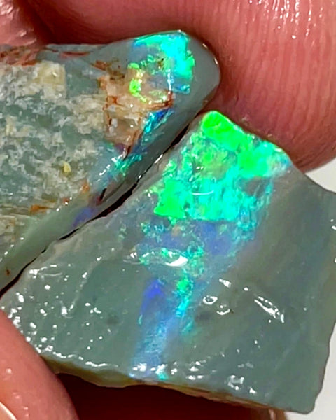 Lightning Ridge Opal Dark Base Seam Rough 10.5cts Gorgeous Green / blues fires to cut 20x16x3 & 17x16x3 mm WAE55