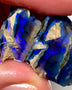 Lightning Ridge Rough Opal 24cts Stunning Black Crystal Knobby Split with Nice bars with Vibrant Blues 17x15x11 & 18x11x8mm WAE58