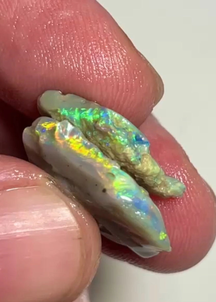 Allawah Knobby opal rough pair to cut 15.75cts Gorgeous Bright Yellow/Green/Orange dominant fires in highly visible bars 22x17x3mm & 19x13x3 mm NEW952