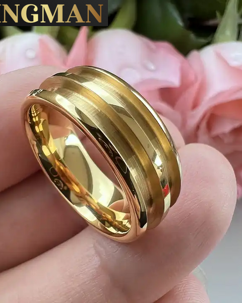 Hi Quality RingMan™ Tungsten Ring Blank for opal or other inlay 8mm wide ring with 2.5mm Double channel UK sizes Gold Plated High polish