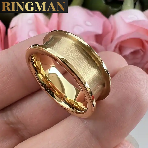 Hi Quality RingMan™ Tungsten Ring Blank  for inlay  opal or other 8mm wide ring with 6mm single channel UK sizes Gold Plate High polish