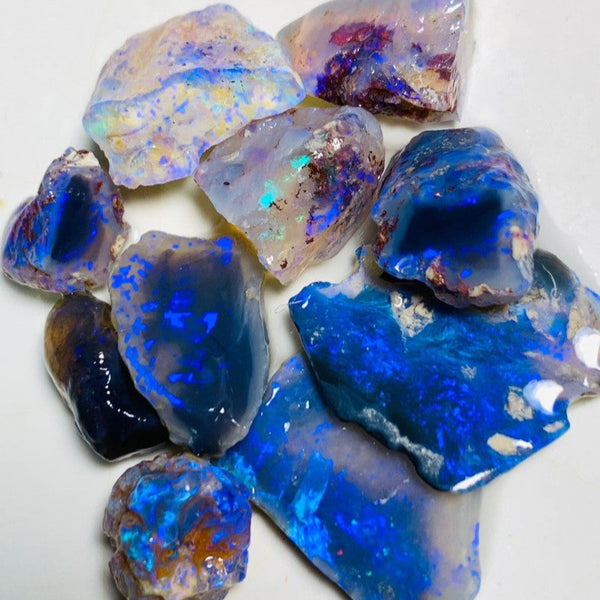 Lightning Ridge Rough n Rub Parcel Black, Dark & Crystal Opal From the Miners Bench®  43cts Bright blue fires 19x14x3mm to 9x7x6mm WSQ91