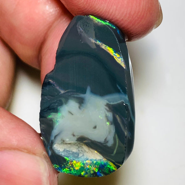 Australian Rough / Rub N4 Black opal  23cts Large Picture stone with Vibrant Bright multicolour bars 29x17x7mm WSQ29