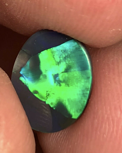 Australian Black Opal Gemstone 1.45cts N2 Body Tone B2 Brightness Angel Fish Pattern Green / Blue fires 12x9x2mm  GEM895