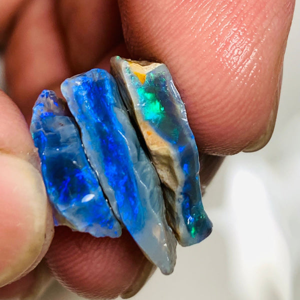Australian Rough Opal Semi Black 14cts Cutters Candy  Material Seam Stack High Grade Vivid & Bright fires in stunning bars  19x2x3mm to 12x11x3mm WSN47