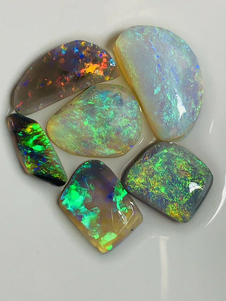 Australian Opal Rubs parcel  Gem Grade Black - Semi Black - Crystal Miners Bench® Rubs / Preforms 21.8cts Lots of Lovely bright FIRES / MULTIFIRES 18x10x5mm to 12x5x2mm GEM1196