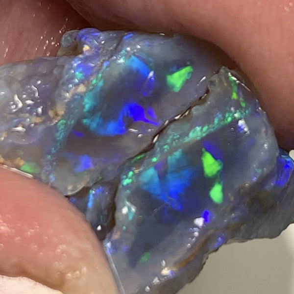 Australian Rough Opal Top Notch Gem Grade semi Black Crystal knobby split pair 13cts Professional Cutters only! Stunning Bright exposed Reds & Multifires 15x10x10mm & 17x6x5mm WSN31