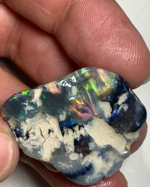 Australian Red & Multifires on Black Opal Rough Rub 65cts Mulga® Field of Grawin Bright gorgeous Fires !!! 38x30x9mm WSP24