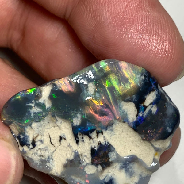 Australian Red & Multifires on Black Opal Rough Rub 65cts Mulga® Field of Grawin Bright gorgeous Fires !!! 38x30x9mm WSP24