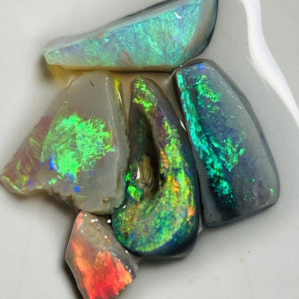 Australian Opal Rubs Parcel Semi Black & Crystal Plate of colour from the Miners Bench® 13cts Super Bright Vivid fires to faces 15x7x3mm to 6x6x4mm WSQ99