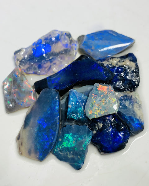 Australian Rough Opal Parcel 36cts Black & Semi Black & Crystal Select High Grade Bright Lovely colourful material for cutters 22x8x3mm to 9x8x2mm WSM80