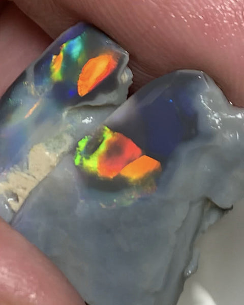 Australian Opal Rough Rubs Gem Grade MULGA® Semi Black Opal Miners Bench® Rubs 7.1cts Amazing Sharp bright FIRES / MULTIFIRES near Flagstone patterns 20x11x3mm & 17x9x4mm WSN40