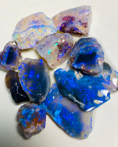 Lightning Ridge Rough n Rub Parcel Black, Dark & Crystal Opal From the Miners Bench®  43cts Bright blue fires 19x14x3mm to 9x7x6mm WSQ91