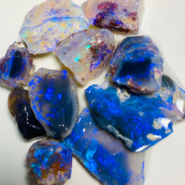 Lightning Ridge Rough n Rub Parcel Black, Dark & Crystal Opal From the Miners Bench®  43cts Bright blue fires 19x14x3mm to 9x7x6mm WSQ91