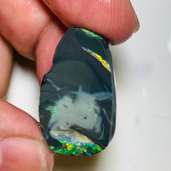 Australian Rough / Rub N4 Black opal  23cts Large Picture stone with Vibrant Bright multicolour bars 29x17x7mm WSQ29
