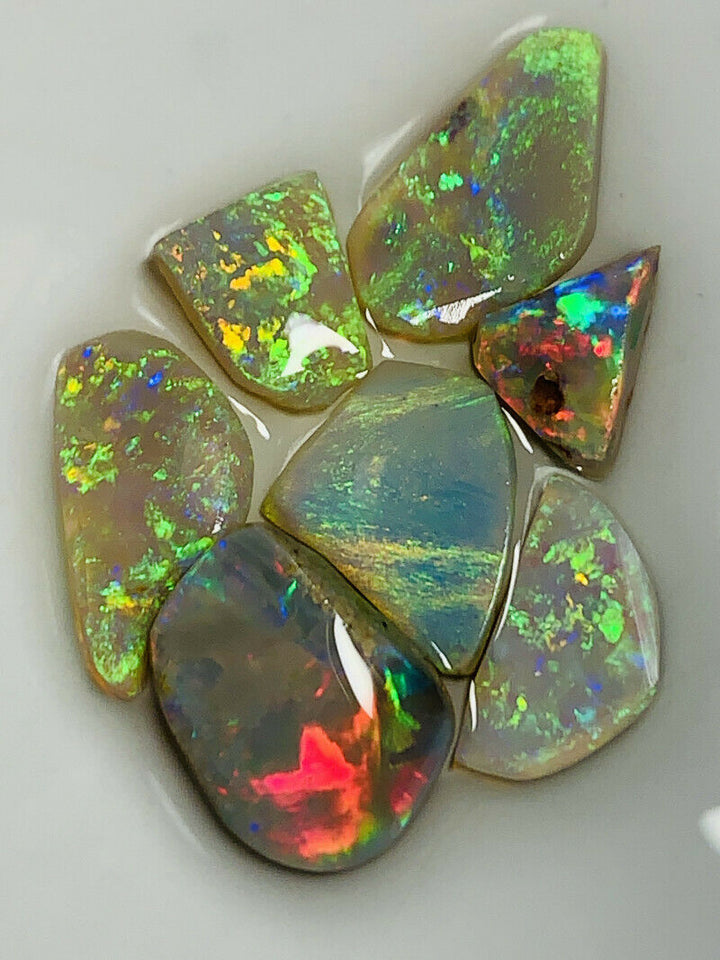 Australian Opal Rubs parcel  Gem Grade Semi Black - Crystal Miners Bench® Rubs / Preforms 14cts Lots of Lovely bright FIRES / MULTIFIRES 13x10x2mm to 9x7x3mm GEM1443