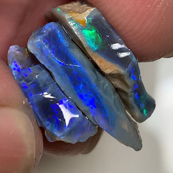 Australian Rough Opal Semi Black 14cts Cutters Candy  Material Seam Stack High Grade Vivid & Bright fires in stunning bars  19x2x3mm to 12x11x3mm WSN47