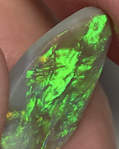 Australian Rough / Rub Dark Crystal opal 4.6cts Stunning Big Clean Bright Mostly Green fires 19x12x3mm WSM84