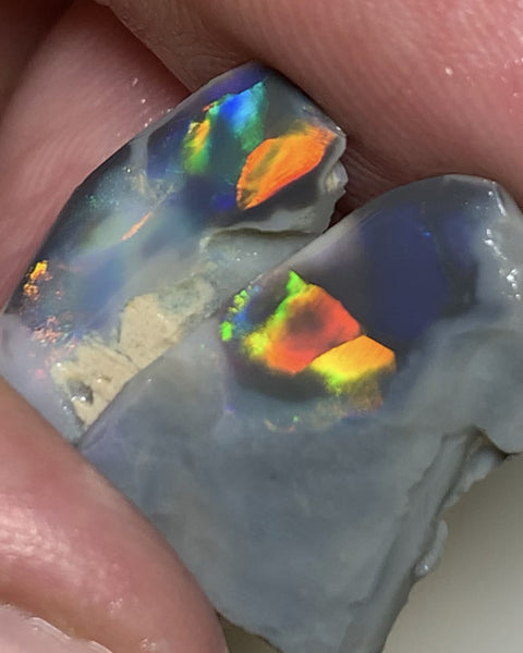 Australian Opal Rough Rubs Gem Grade MULGA® Semi Black Opal Miners Bench® Rubs 7.1cts Amazing Sharp bright FIRES / MULTIFIRES near Flagstone patterns 20x11x3mm & 17x9x4mm WSN40