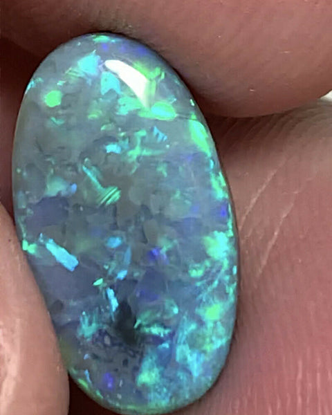 Australian Black Opal Gemstone 3.9cts N4 Body Tone B3 Brightness Confetti Pattern Green / Blue fires 15x8x3mm  GEM1227
