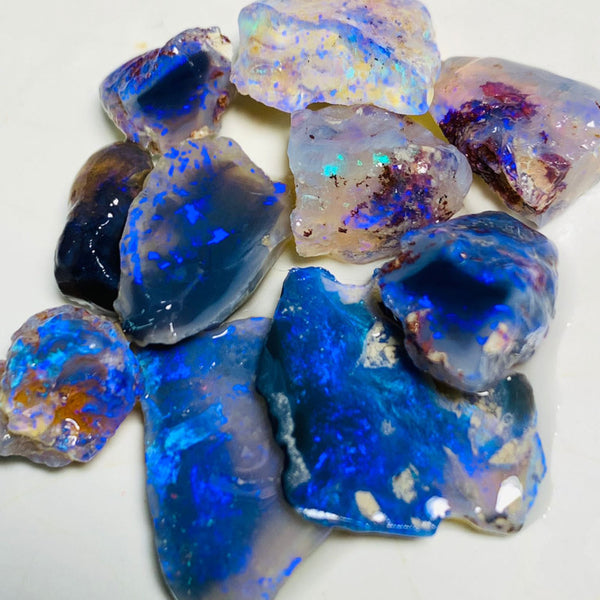 Lightning Ridge Rough n Rub Parcel Black, Dark & Crystal Opal From the Miners Bench®  43cts Bright blue fires 19x14x3mm to 9x7x6mm WSQ91