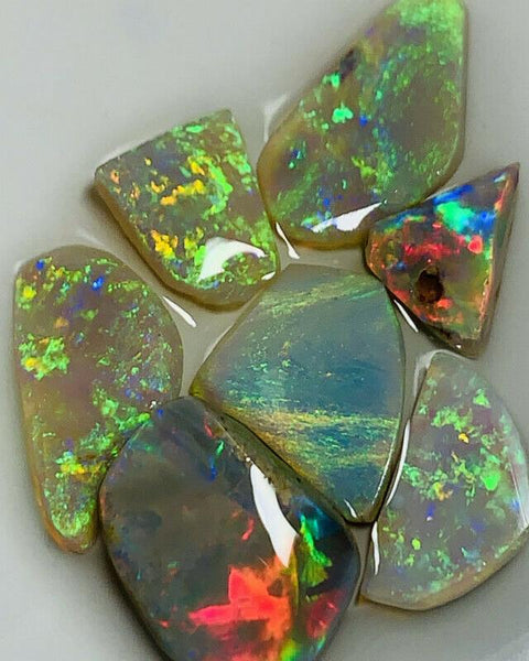 Australian Opal Rubs parcel  Gem Grade Dark  - Crystal Miners Bench® Rubs / Preforms 14cts Lots of Lovely bright FIRES / MULTIFIRES 13x10x2mm to 9x7x3mm GEM1443