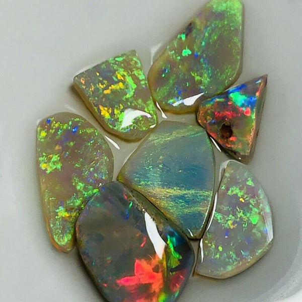 Australian Opal Rubs parcel  Gem Grade Dark  - Crystal Miners Bench® Rubs / Preforms 14cts Lots of Lovely bright FIRES / MULTIFIRES 13x10x2mm to 9x7x3mm GEM1443