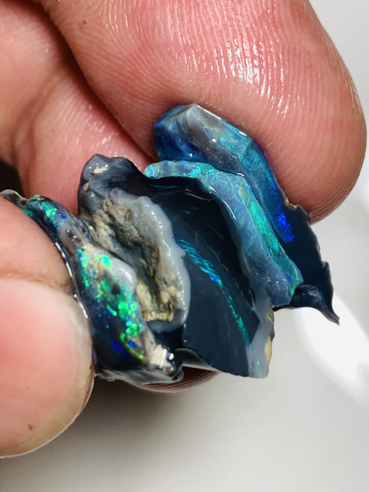 Australian Rough Opal Black Seam Stack 23cts  Exotic Gorgeous Bright Lovely FIRES in nice bars to cut 17x10x6mm to 20x6x3mm WSP59