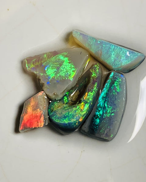 Australian Opal Rubs Parcel Semi Black & Crystal Plate of colour from the Miners Bench® 13cts Super Bright Vivid fires to faces 15x7x3mm to 6x6x4mm WSQ99